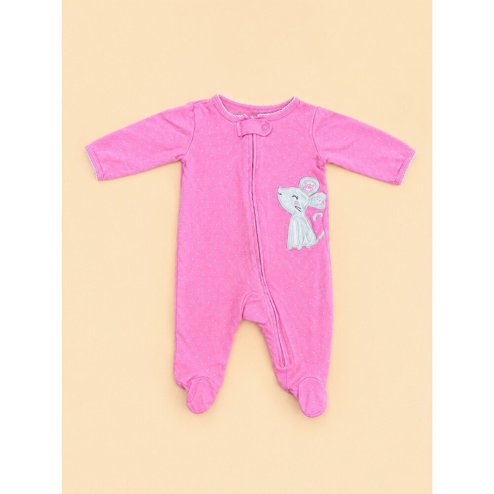 Carter’s Pink Polka Dot Footed Sleeper Mouse Applique Baby Girl 3 Months